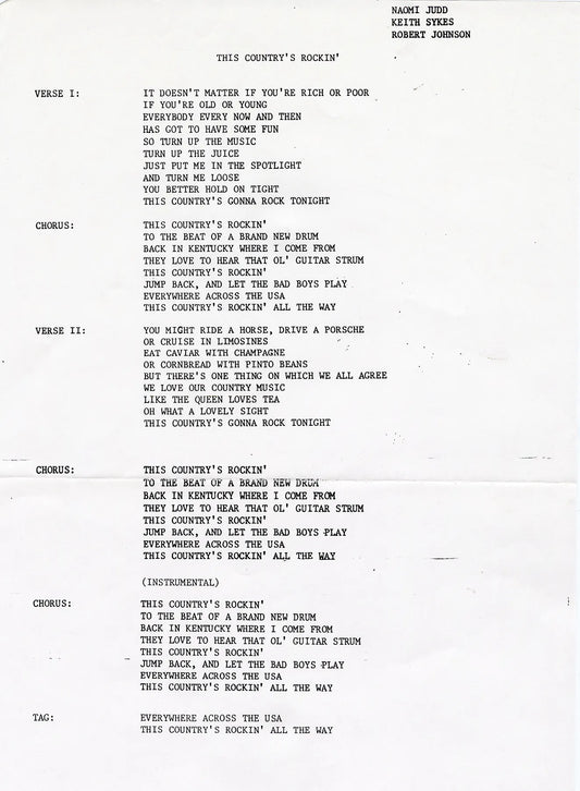 "This Country's Rockin'" Typed Lyrics