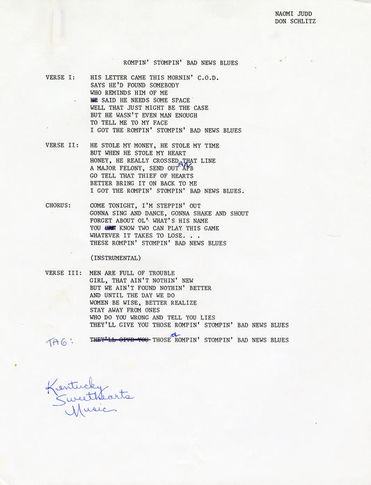 "Rompin' Stompin' Blues" Typed Lyrics