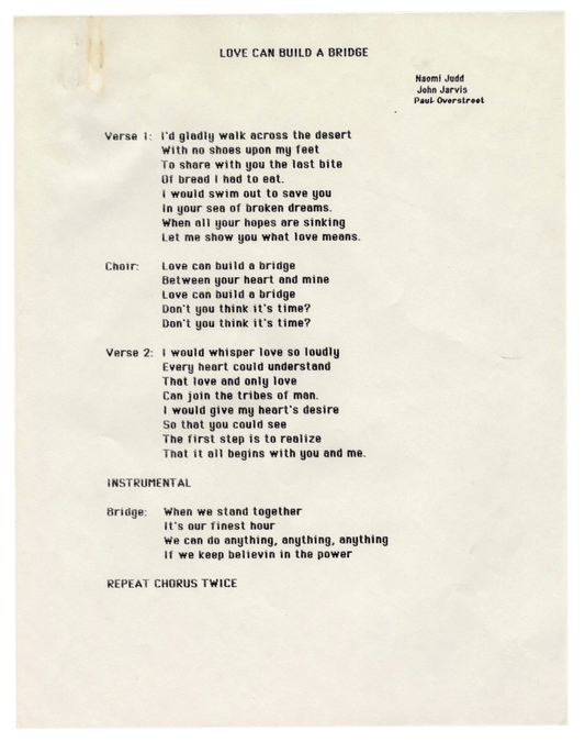 "Love Can Build a Bridge" Printed Lyrics