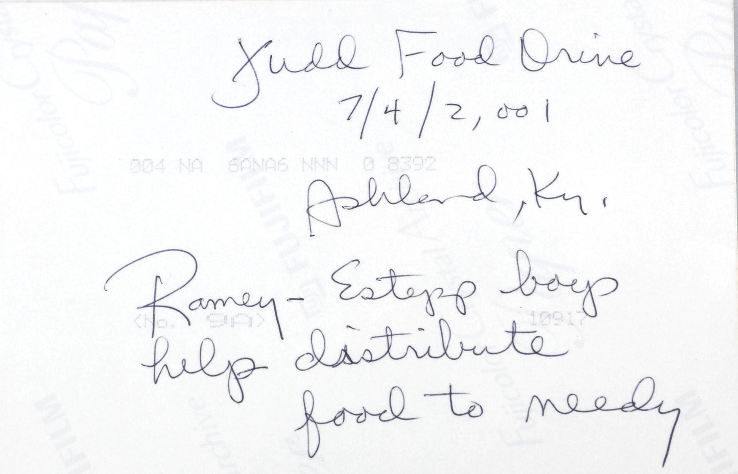 Judd Food Drive, 2001