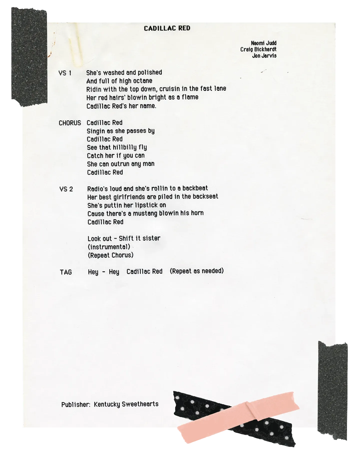 "Cadillac Red" Typed Lyrics