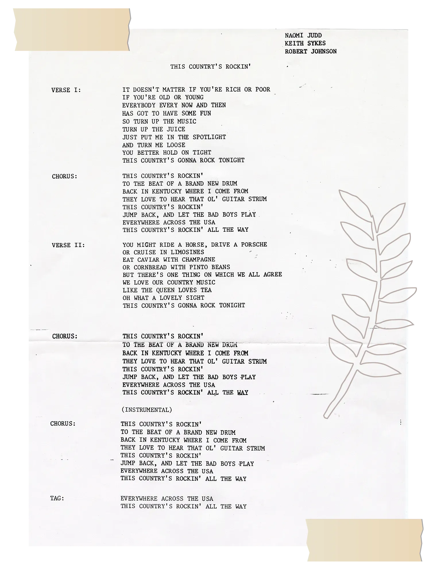 "This Country's Rockin'" Typed Lyrics