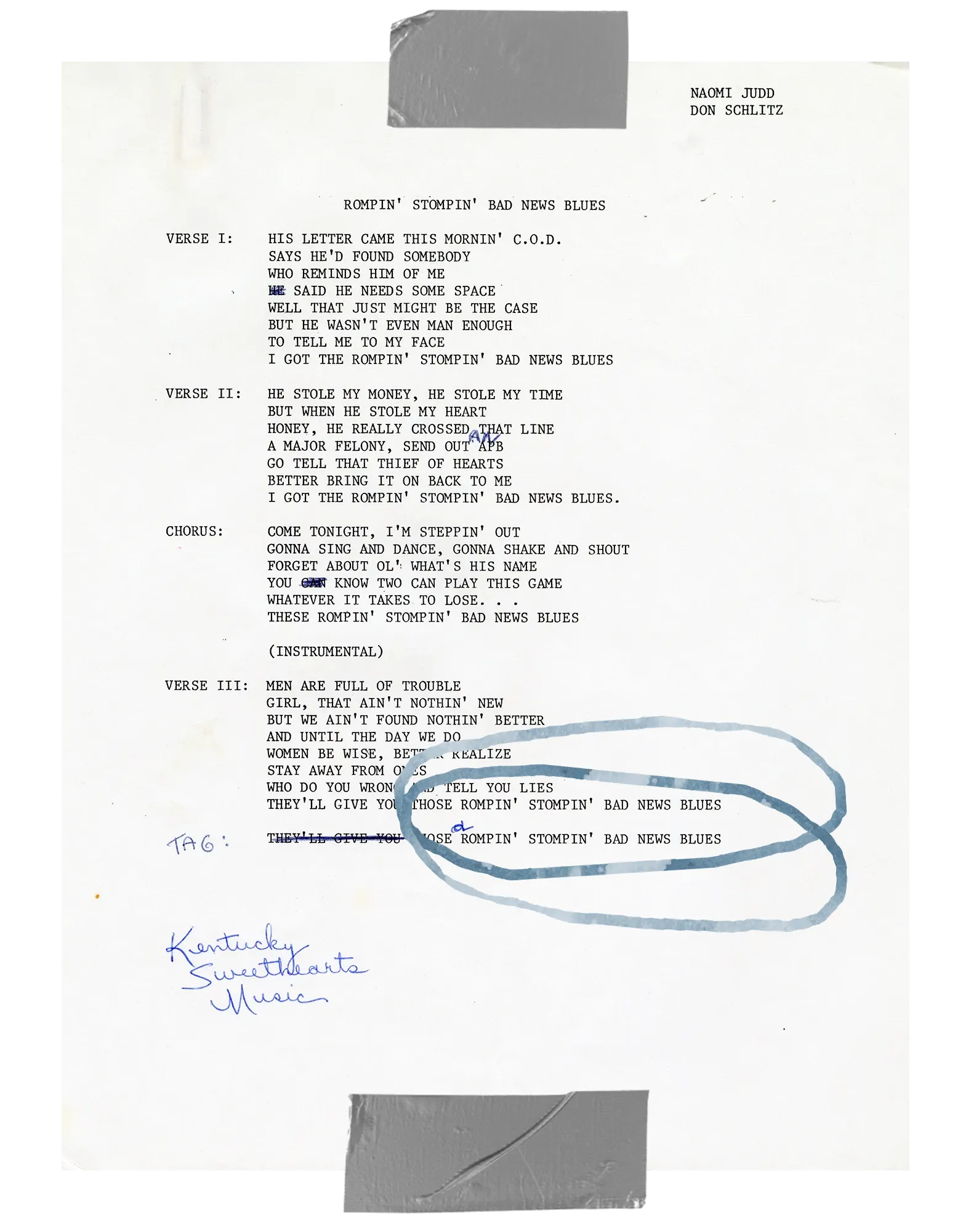 "Rompin' Stompin' Blues" Typed Lyrics