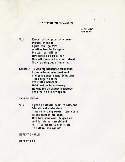 "My Strongest Weakness" Typed Lyrics