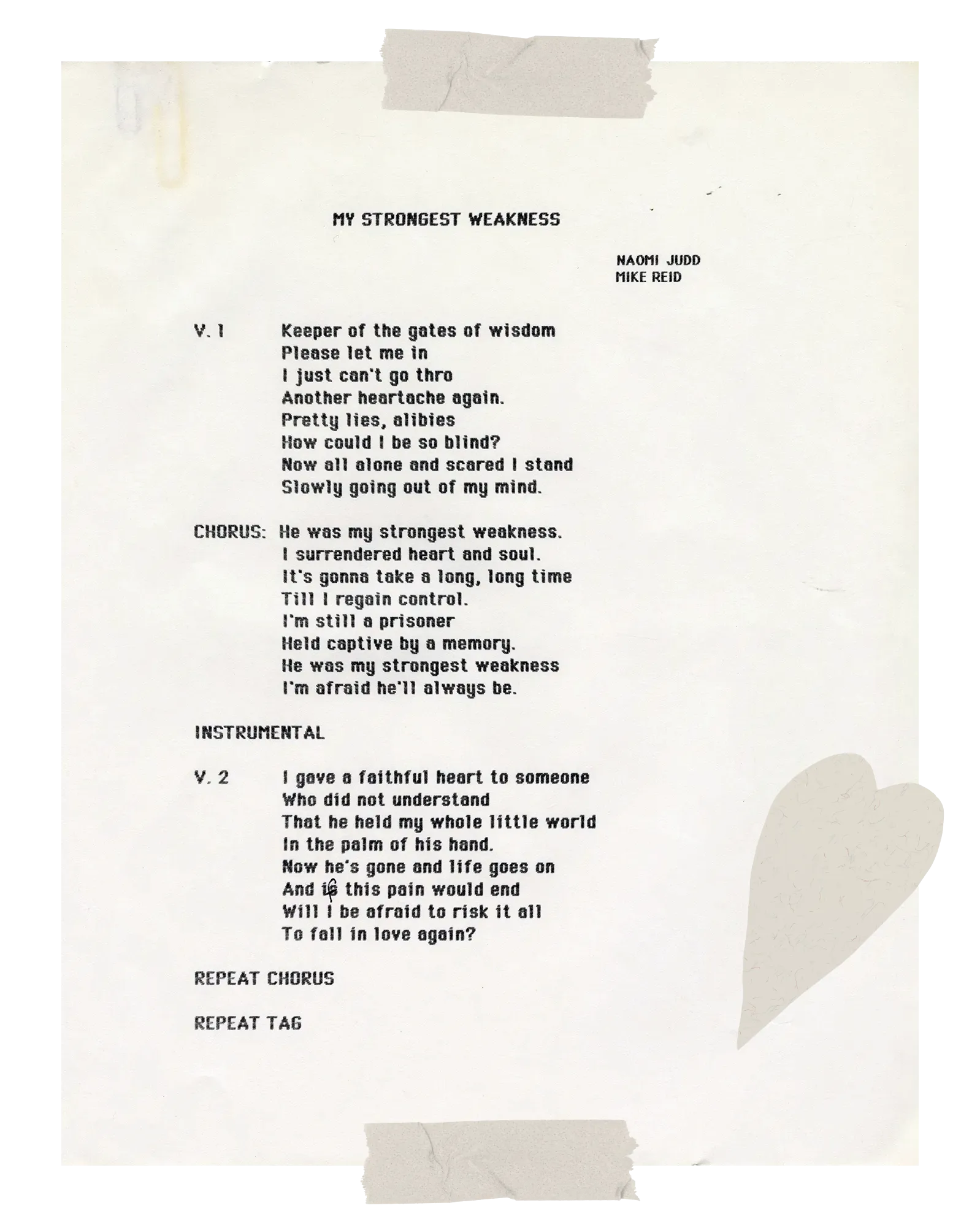 "My Strongest Weakness" Typed Lyrics