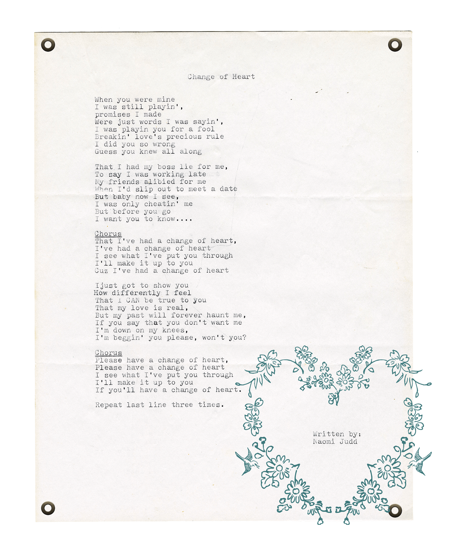 "Change of Heart" Typed Lyrics