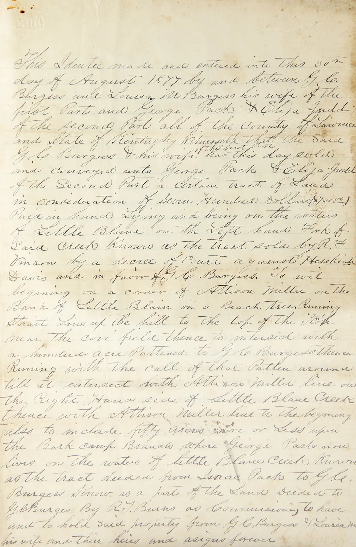 Elijah and Fanny Judd Original Deed